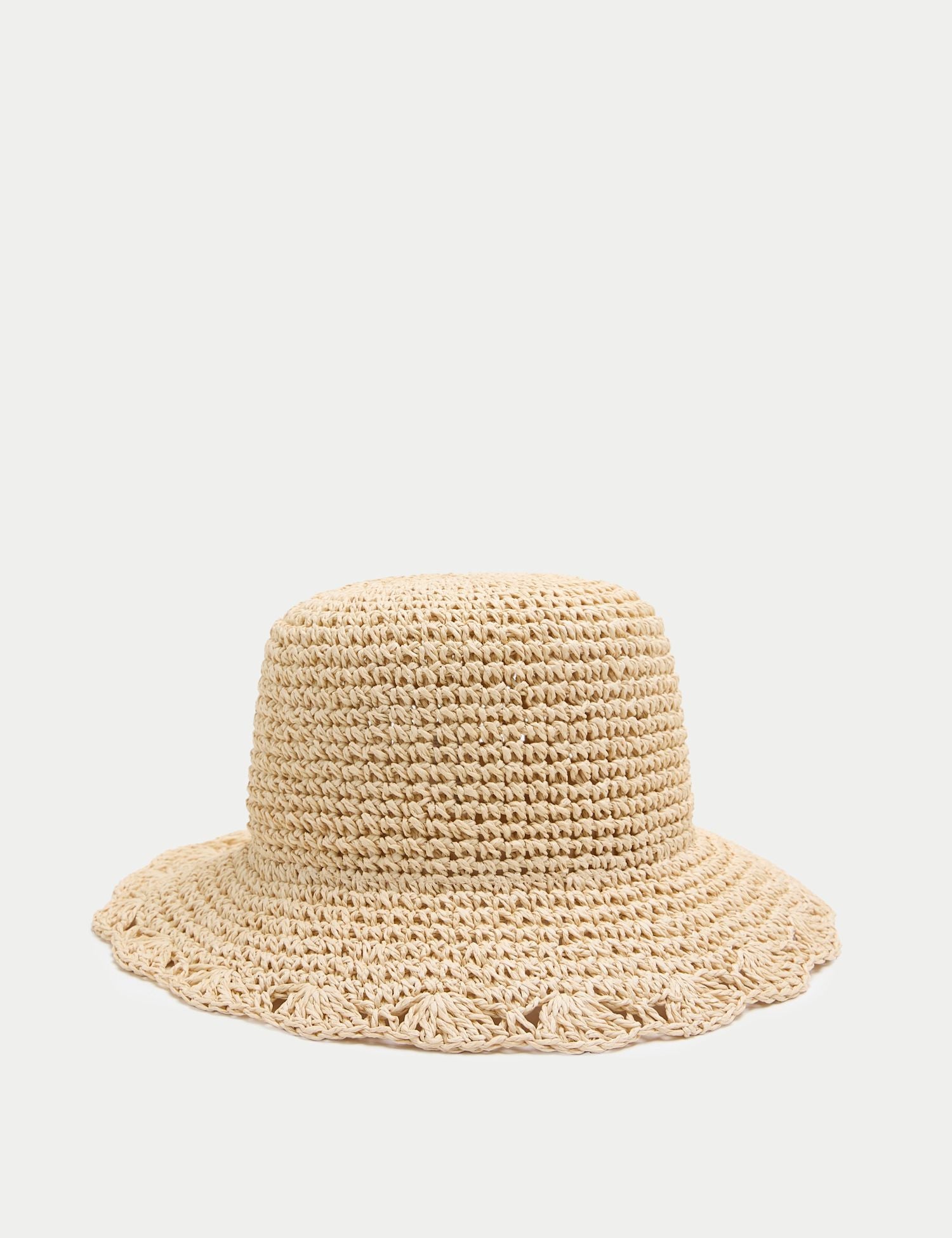 Straw Scalloped Edge Fedora Hat - NATURAL / Small-Medium