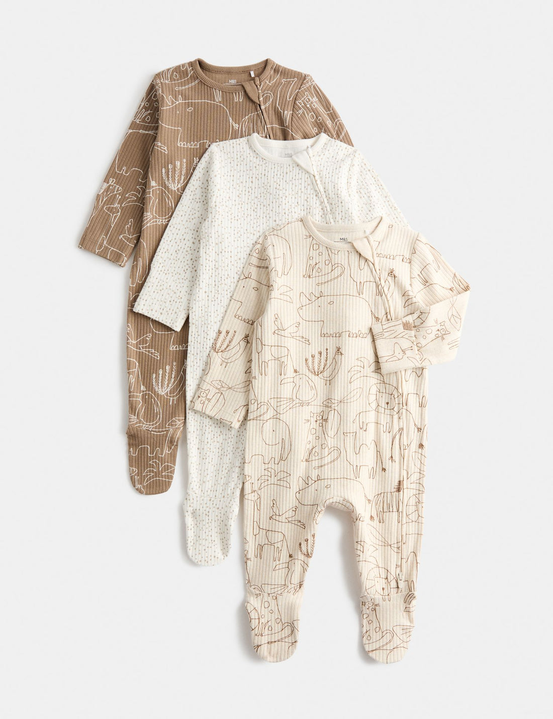 3 Pack Cotton Rich Safari Sleepsuits (6½lbs - 3 Yrs)