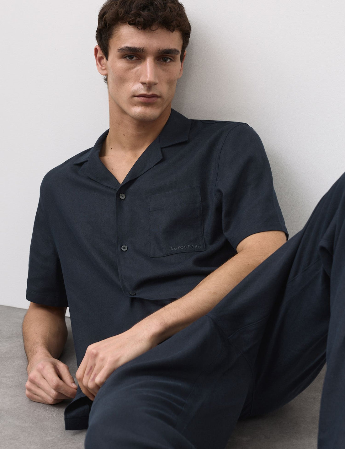 Linen Blend Revere Pyjama Top