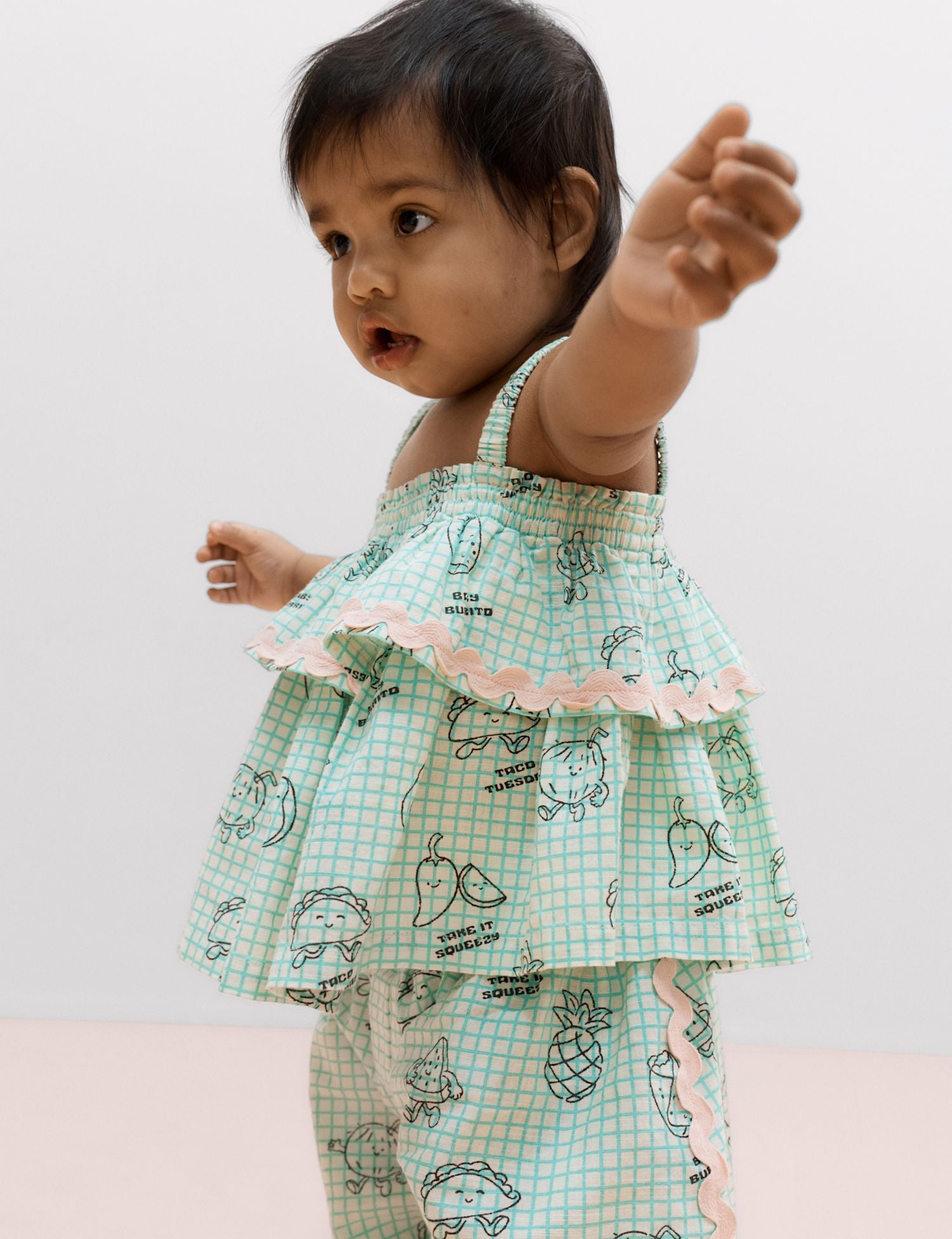 2 Piece Pure Cotton Taco Top & Trouser Outfit (0-5 Yrs) - GREEN MIX / 12-18 Months