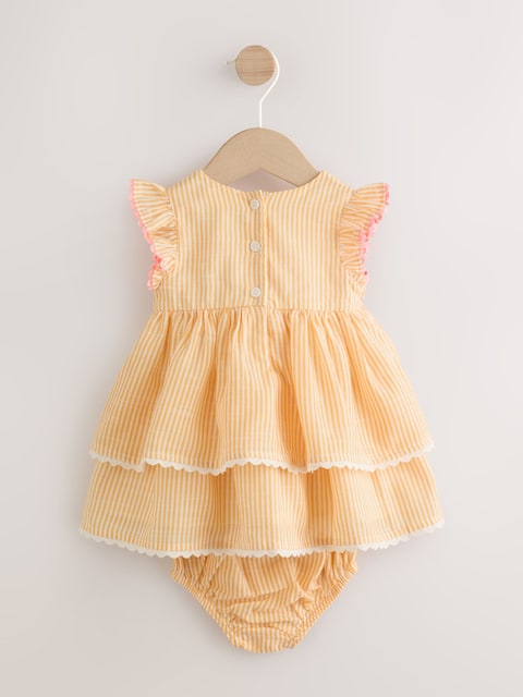 Orange Stripe Woven Baby Dress and Knickers Set 2 Piece (0mths-2yrs)