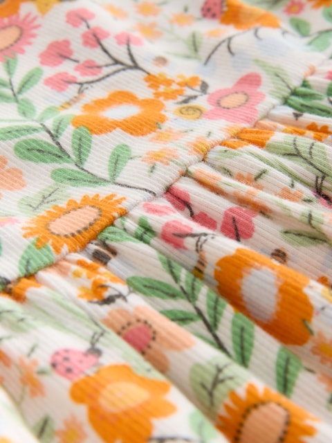 Orange Floral Short Sleeve Ribbed Dress (3mths-7yrs)