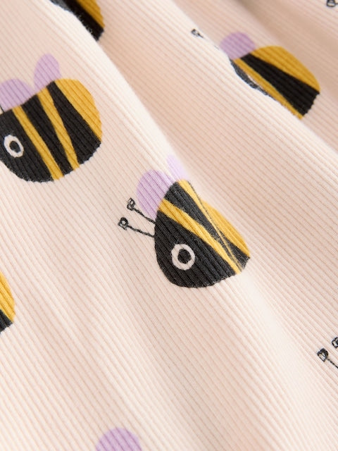 Cream Bumblebee Short Sleeve Ribbed Dress (3mths-7yrs)