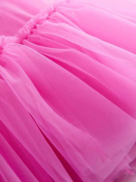 Bright Pink Bows Sleeveless Mesh Dress (3mths-7yrs)