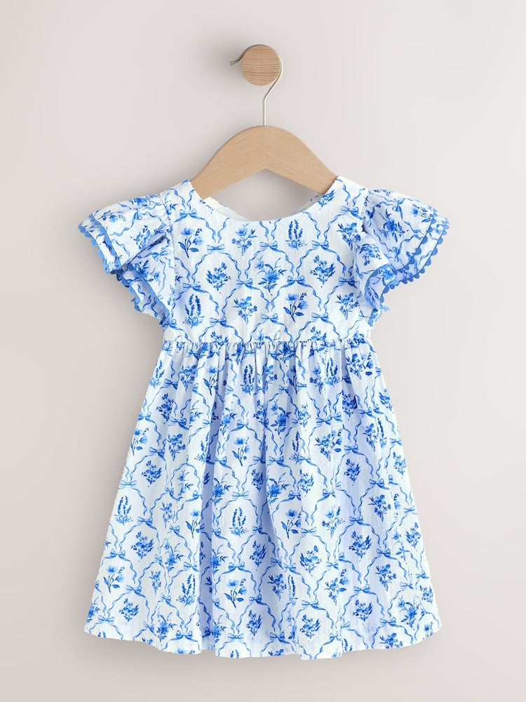 Blue Floral Angel Sleeve Dress (3mths-8yrs)