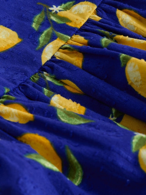 Blue Lemon Print Angel Sleeve Dress (3mths-8yrs)