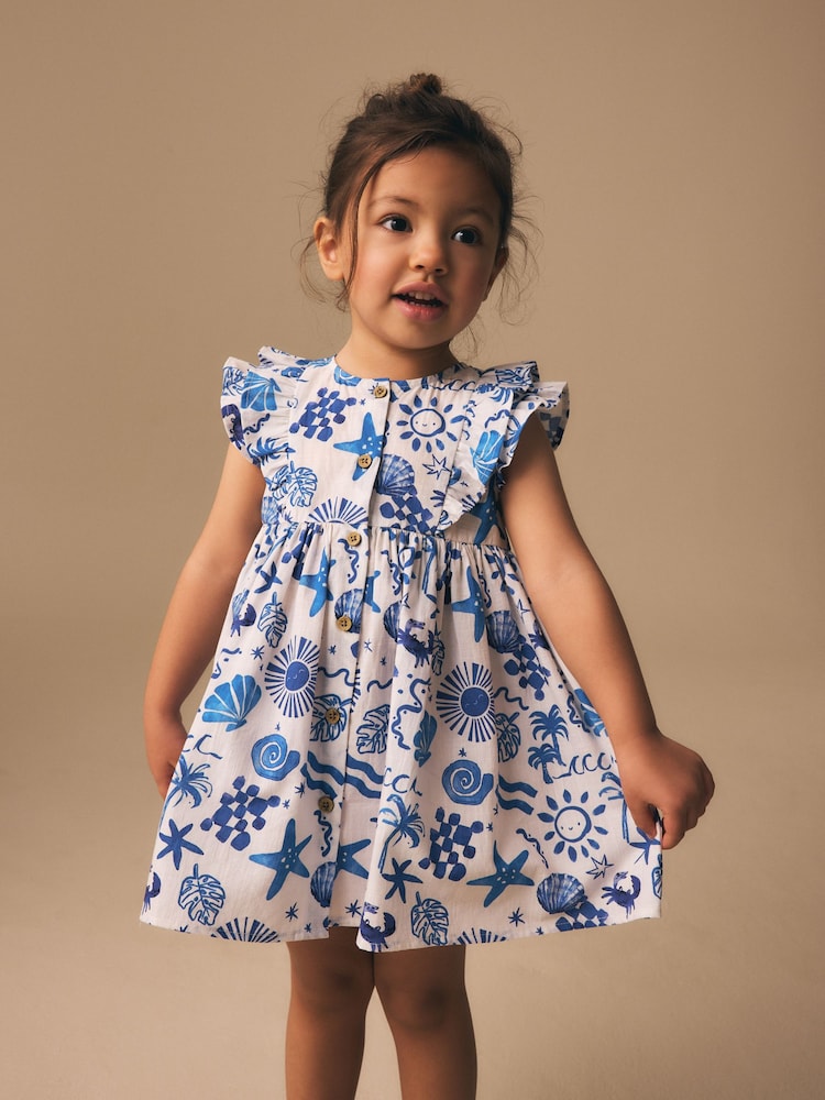Seaside Print Double Ruffle Sleeve Dress (3mths-8yrs)