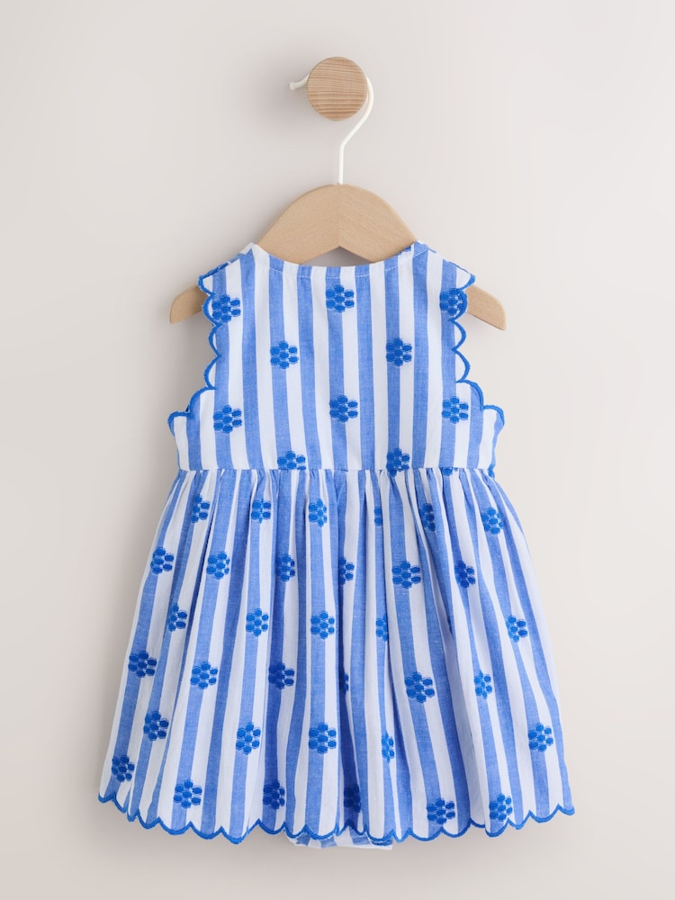 Blue Stripe Woven Baby Dress With Intergrated Bodysuit (0mths-2yrs)