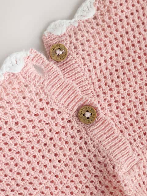 Pink Strawberry Crochet Baby Knitted Twofer Dress (0mths-2yrs)
