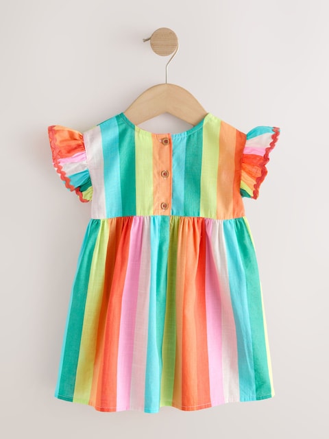 Rainbow Stripe Ric Rac Frill Sleeve Dress (3mths-8yrs)