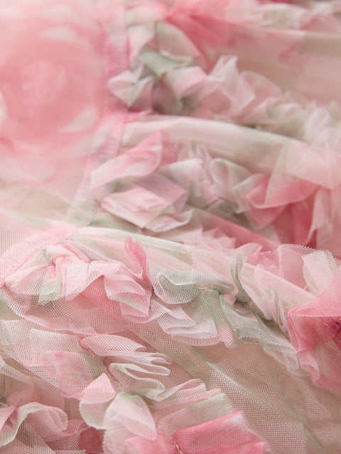 Pink Floral Sleeveless Mesh Dress (3mths-7yrs)