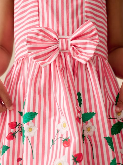 Red Strawberry Stripe Bow Front Prom Dress (3mths-8yrs)