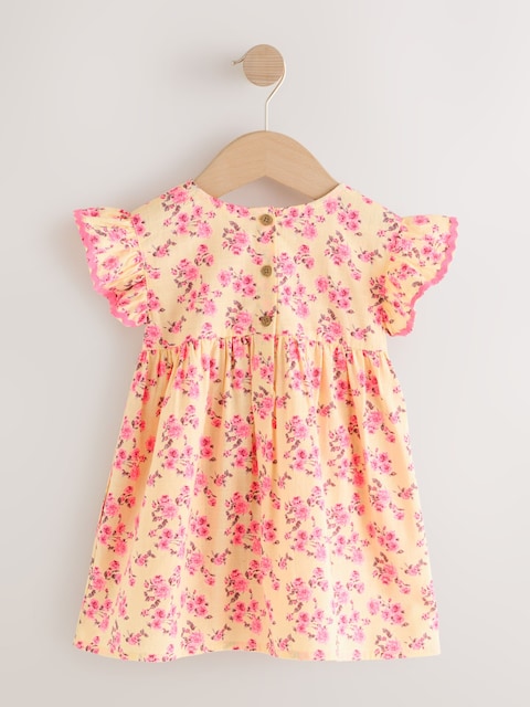 Yellow Ditsy Ric Rac Frill Sleeve Dress (3mths-8yrs)