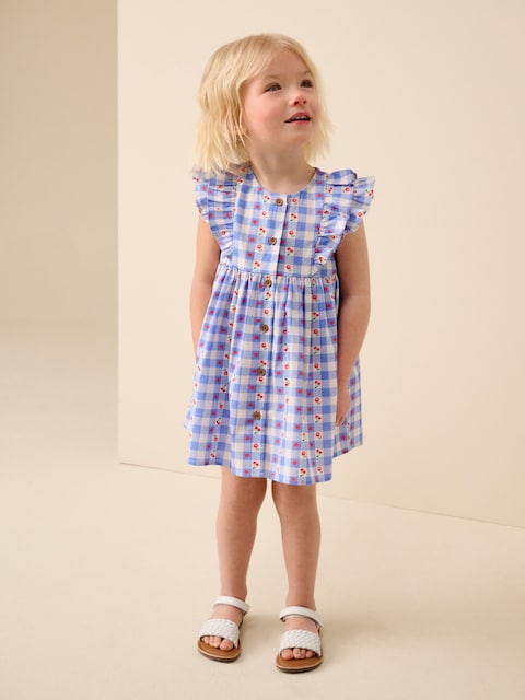 Blue Check Double Ruffle Sleeve Dress (3mths-8yrs)