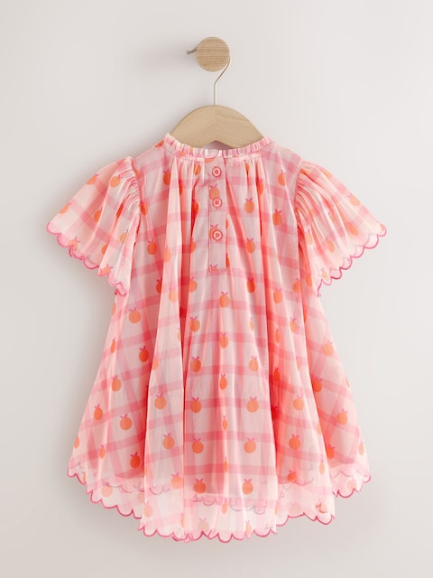 Coral Check Angel Sleeve Mesh Dress (3mths-7yrs)