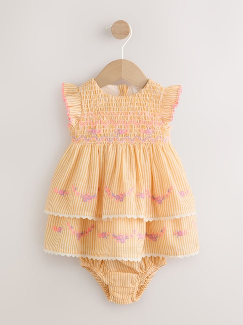 Orange Stripe Woven Baby Dress and Knickers Set 2 Piece (0mths-2yrs)