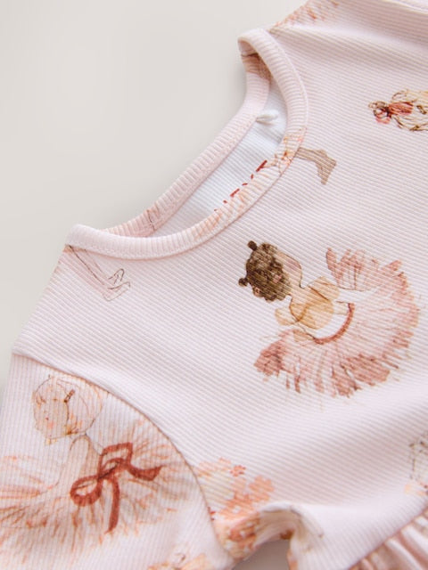 Pink Ballerina Short Sleeve Ribbed Dress (3mths-7yrs)