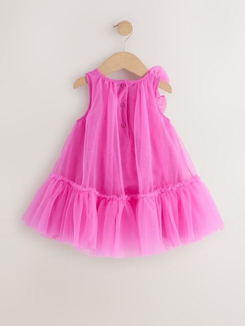 Bright Pink Bows Sleeveless Mesh Dress (3mths-7yrs)