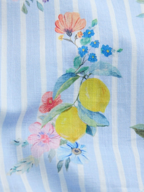 Blue/White Stripe Floral Short Sleeve Cotton Dress (3mths-8yrs)