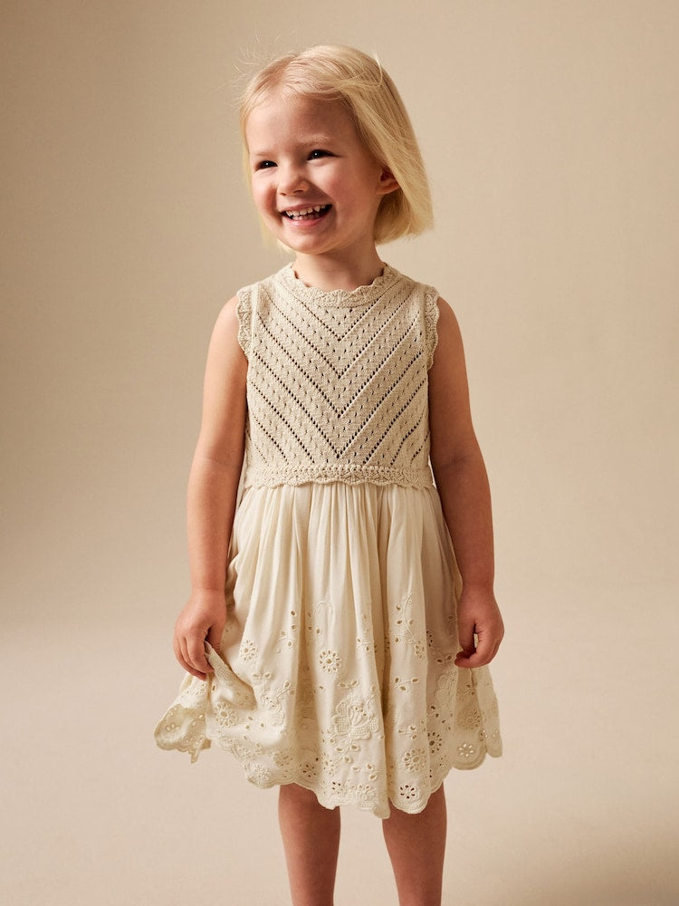 Ecru Embroidered pointelle Dress (3mths-7yrs)