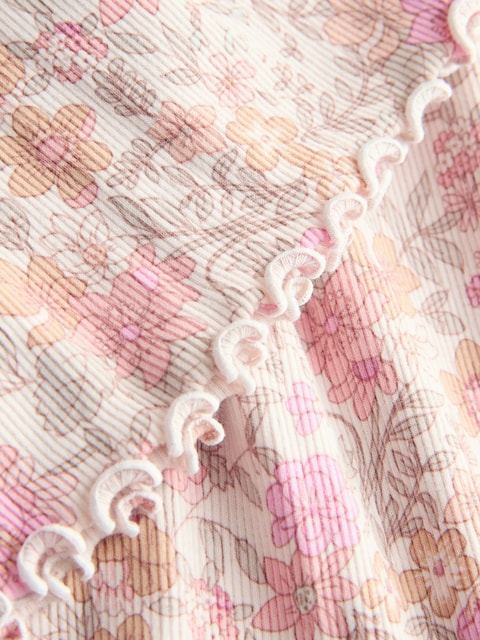 Pink Floral Short Sleeve Ribbed Dress (3mths-7yrs)