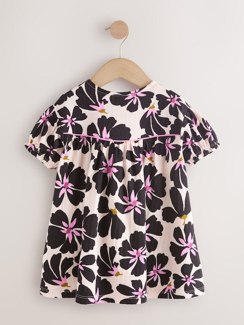 Monochrome Floral Jersey Dress (6mths-7yrs)