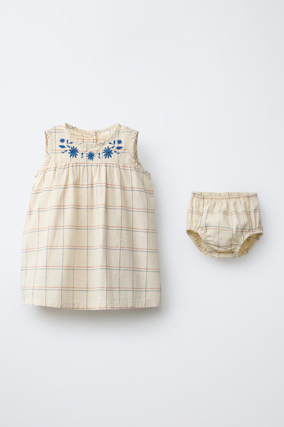 EMBROIDERED CHECK DRESS AND BRIEFS