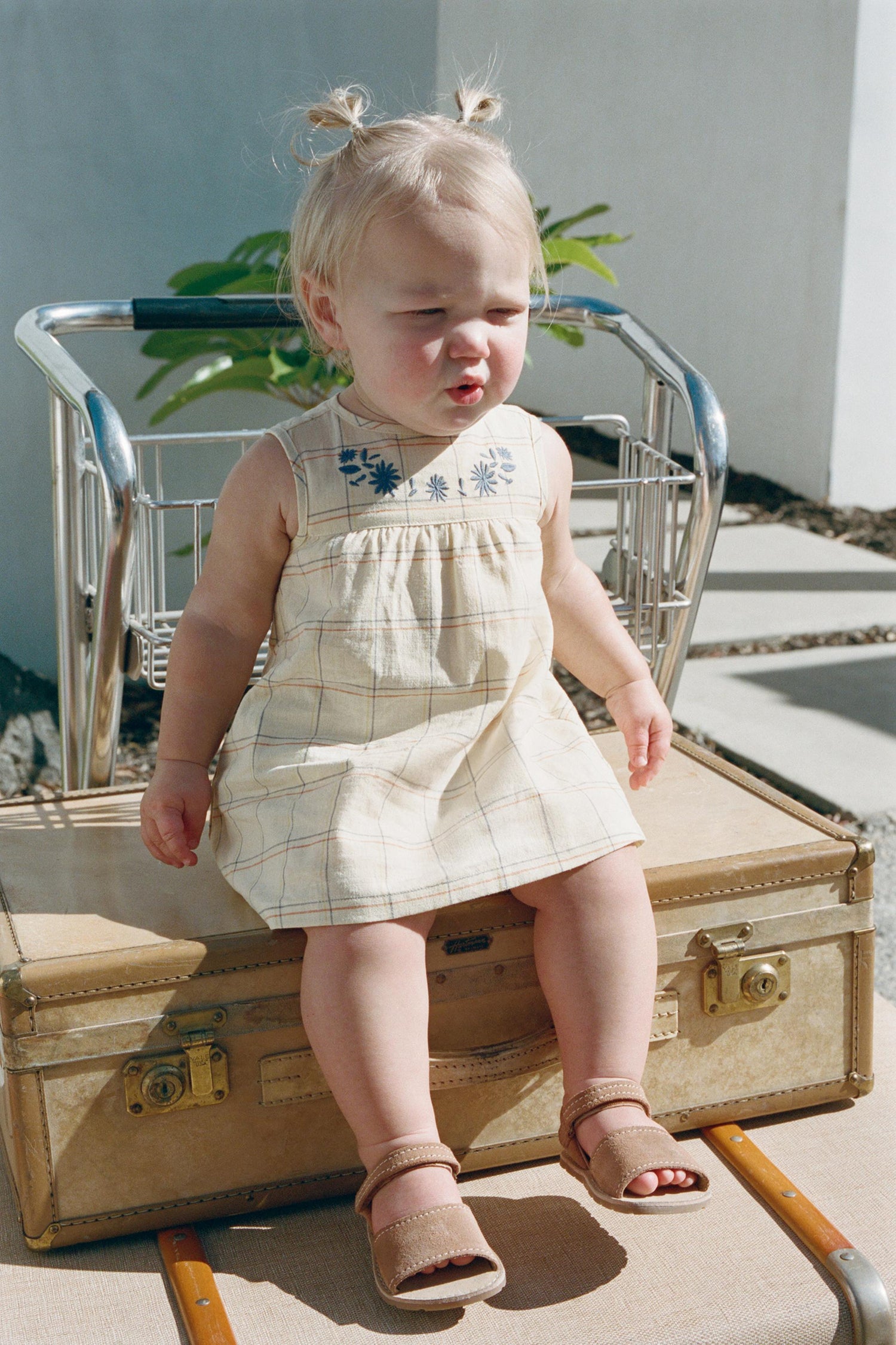 EMBROIDERED CHECK DRESS AND BRIEFS - Butter / 12-18 months (86 cm)