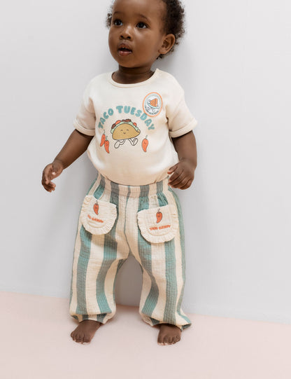 Pure Cotton Striped Taco Tuesday Trousers (0-5 Yrs)