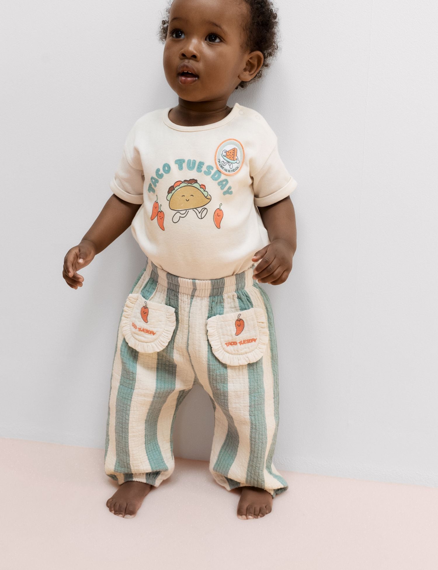 Pure Cotton Striped Taco Tuesday Trousers (0-5 Yrs) - GREEN MIX / 12-18 Months