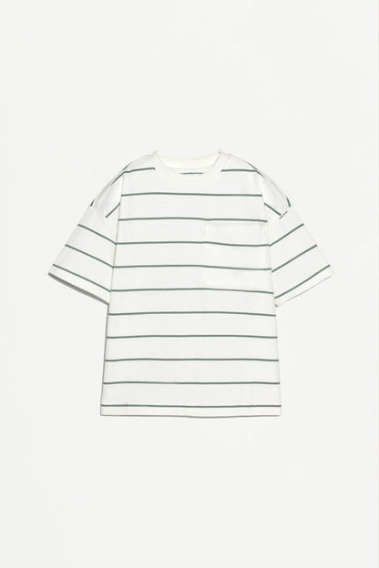 Striped heavy jersey T-shirt - FADED GREEN / 11-12 years