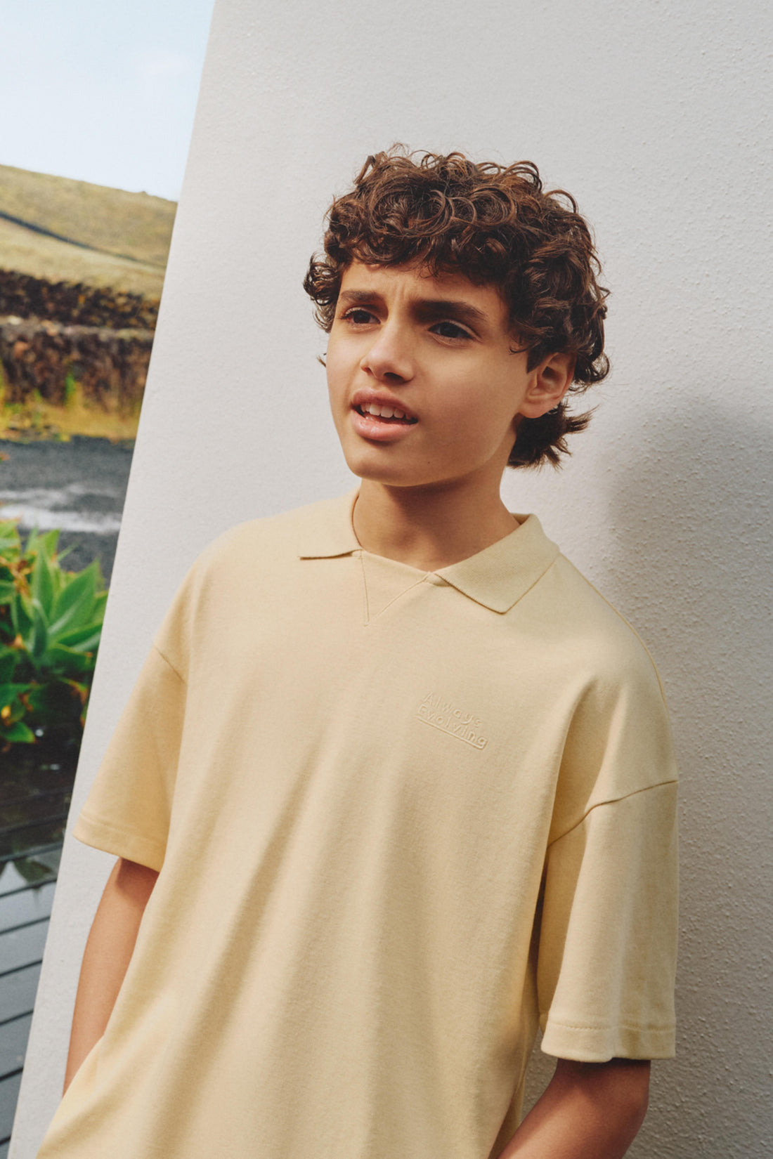 Interlock polo shirt with text