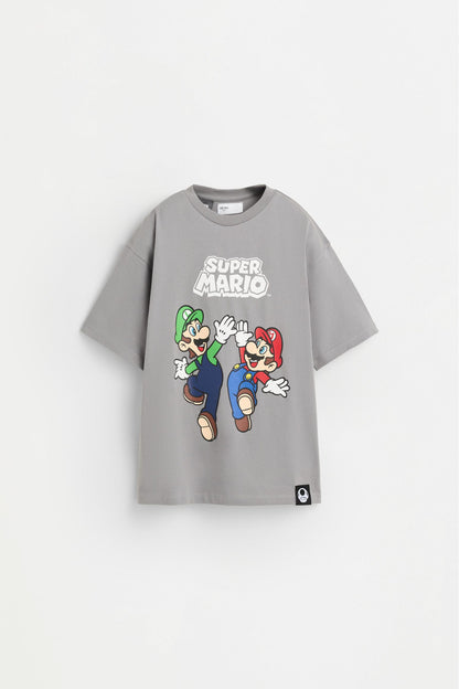 Super Mario Bros Nintendo® T-shirt with a maxi print on the back - ANTHRACITE GREY / 11-12 years