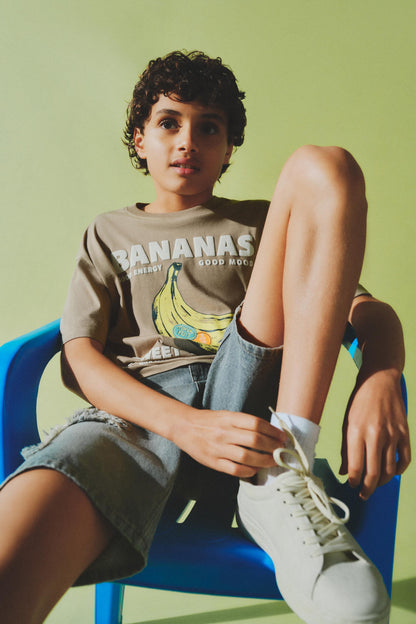 Printed T-shirt - DARK MINK / 11-12 years