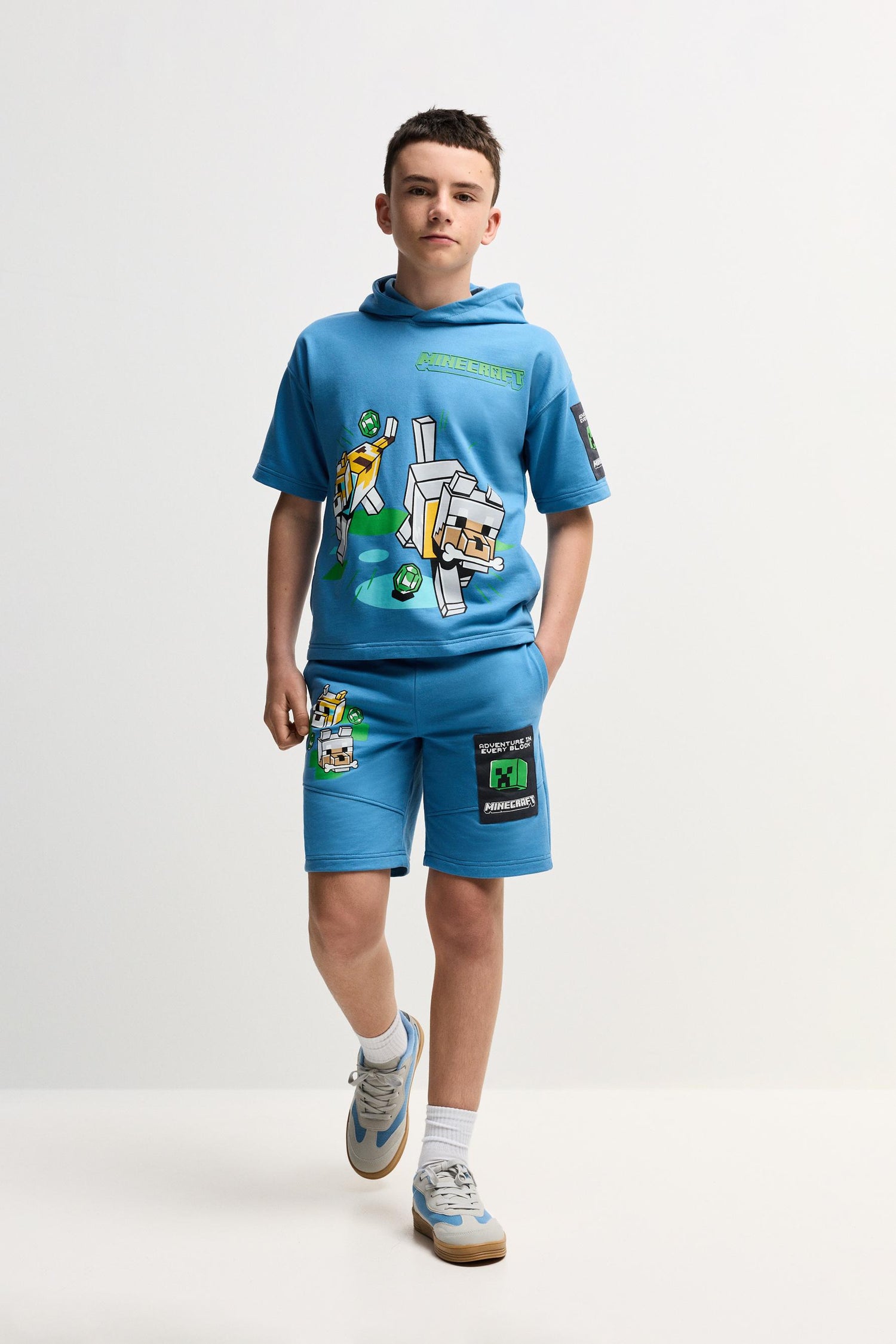 Minecraft hoodie t-shirt - BLUE / 11-12 years