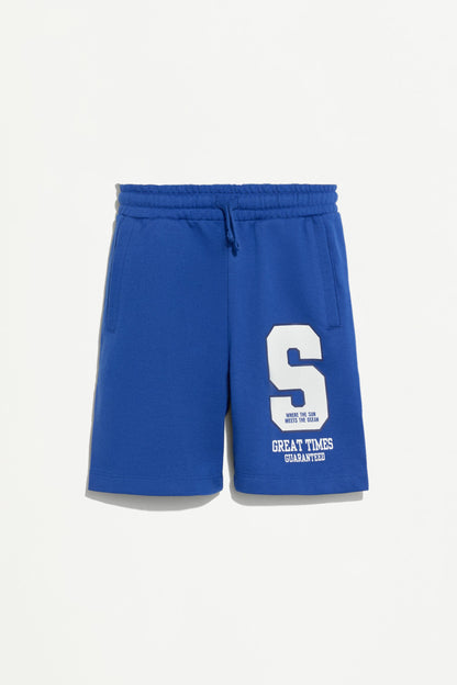 Plush Bermuda shorts with text - INK BLUE / 11-12 years