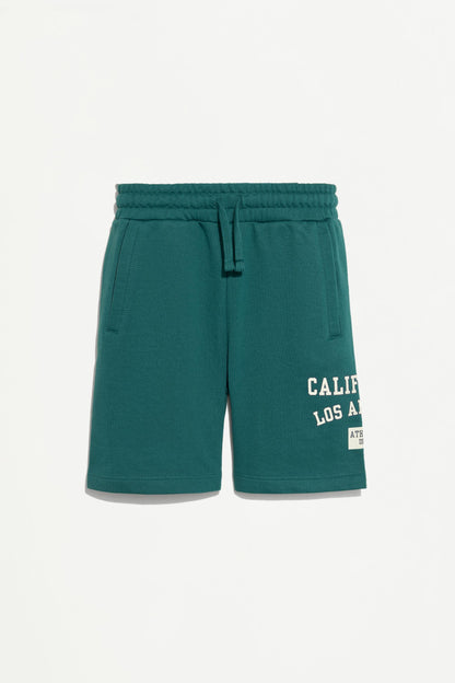 Plush Bermuda shorts with text - TEAL GREEN / 11-12 years