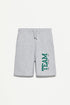 Plush Bermuda shorts with text - GREY MARL / 11-12 years