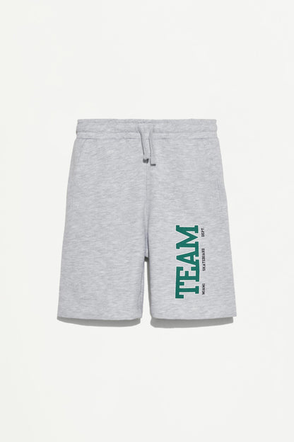 Plush Bermuda shorts with text