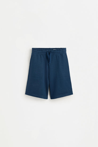 Basic plush Bermuda shorts - DARK BLUE / 11-12 years