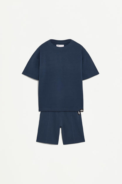 Piqué T-shirt and Bermuda shorts co-ord - FADED NAVY / 11-12 years