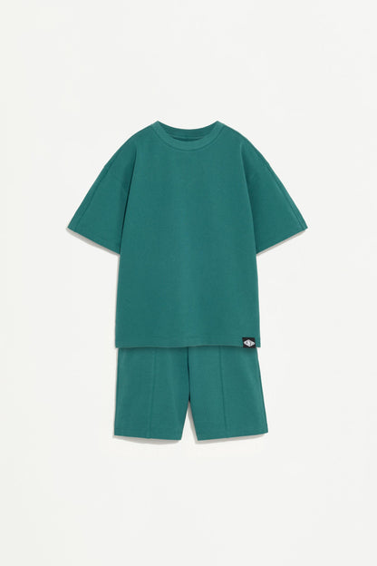 Piqué T-shirt and Bermuda shorts set - TEAL GREEN / 11-12 years