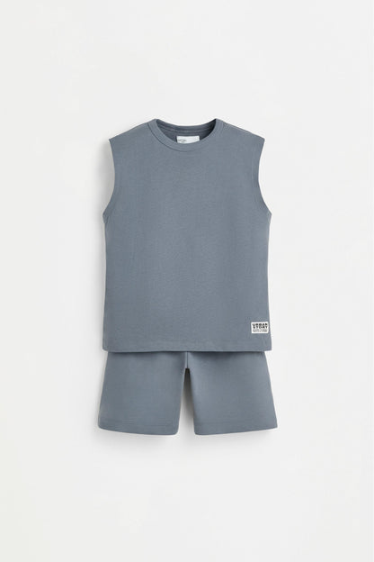 Vest top and jogger Bermuda shorts set - DARK ANTHRACITE GREY / 11-12 years