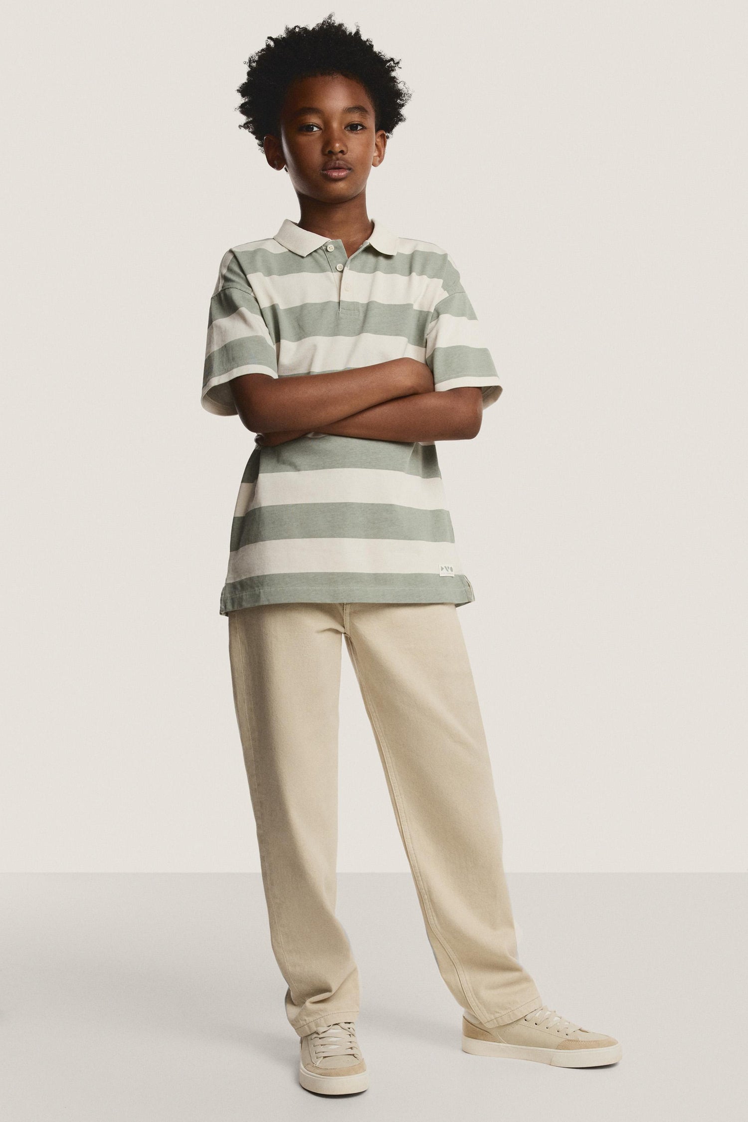 Striped polo shirt - FADED GREEN / 11-12 years