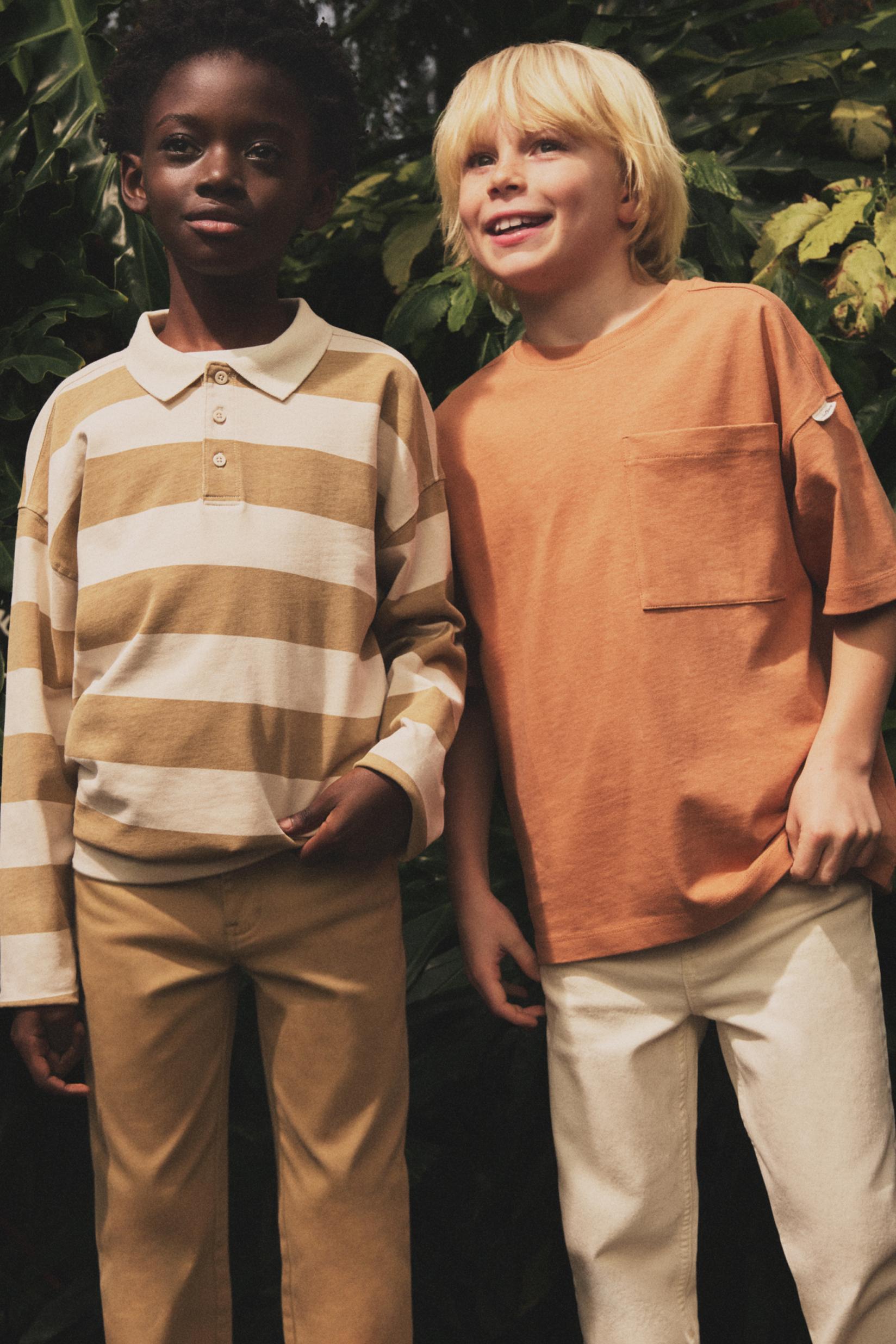 Striped long sleeve polo shirt - OCHRE / 11-12 years