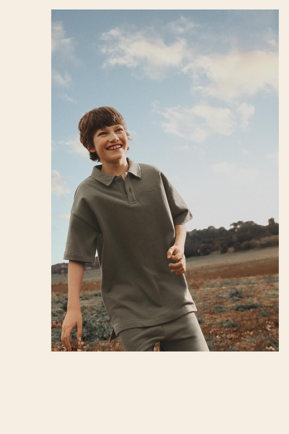 Bias cut polo shirt - PALE KHAKI / 11-12 years