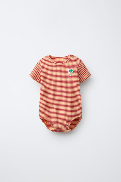 STRIPED PALM PATCH BODYSUIT MODAL BLEND - Orange / 12-18 months (86 cm)