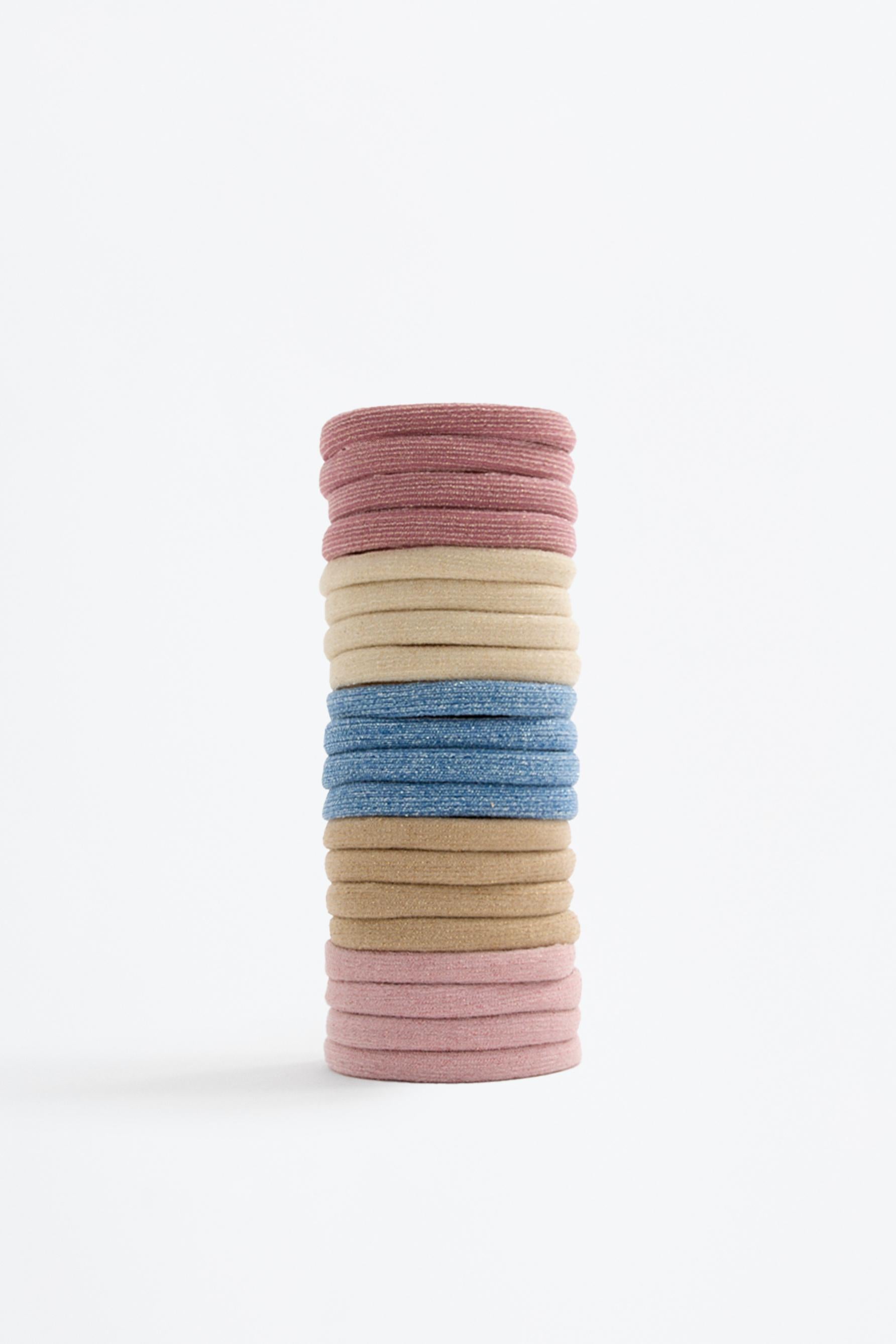 Pack of 20 shimmery elastic hair ties - ECRU / M