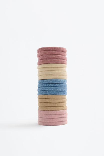 Pack of 20 shimmery elastic hair ties - ECRU / M