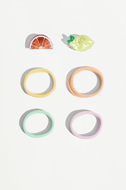 Fruit hair tie and clip set - YELLOW / M